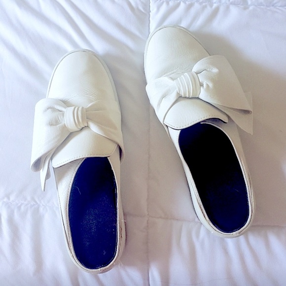 Rebecca Minkoff Shoes - Rebecca Minkoff ~ White Leather Cute Bow Detail Slip-on Platforms, Comfy Casual